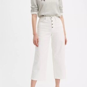 Levis Jeans Women 31 White Wide Leg Cropped Mile High Rise Button Fly 30x26